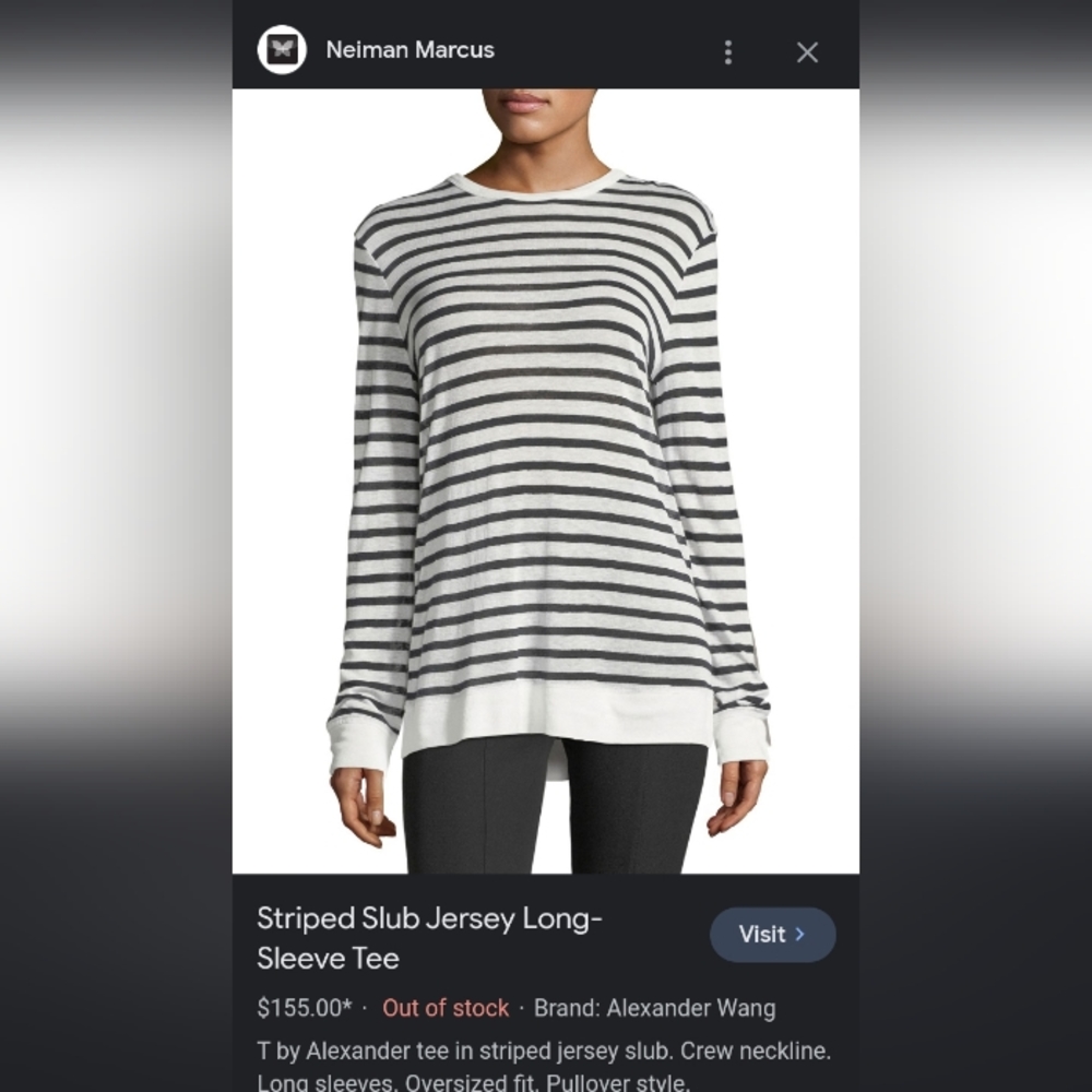 NWOT- T by Alexander Wang- Sz Medium- Black and White Stripe- wide Crew Neck